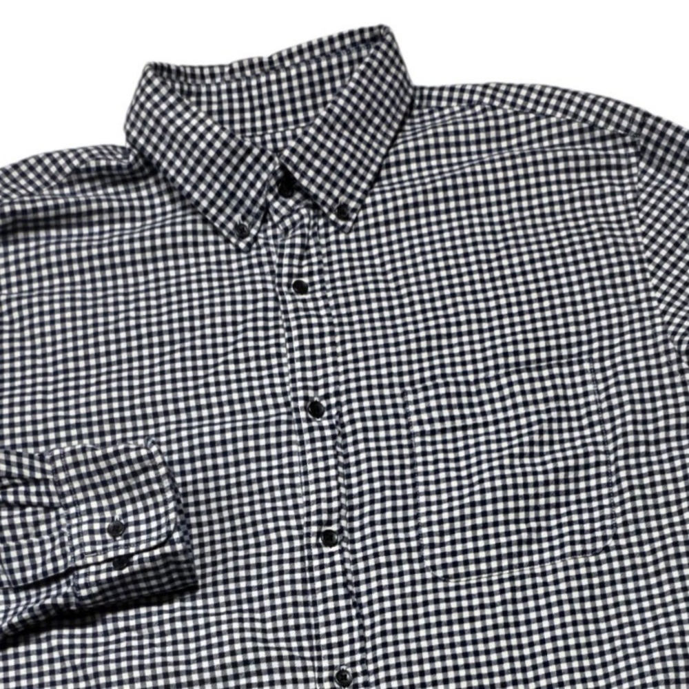 Uniqlo Gingham Check Button Down Shirt Mens Large Blue White 100% Cotton